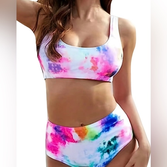 Womens High Waisted Bikini Tie Dye
Bandeau Top Rainbow Sports Style Low
Scoop M - Picture 7 of 9